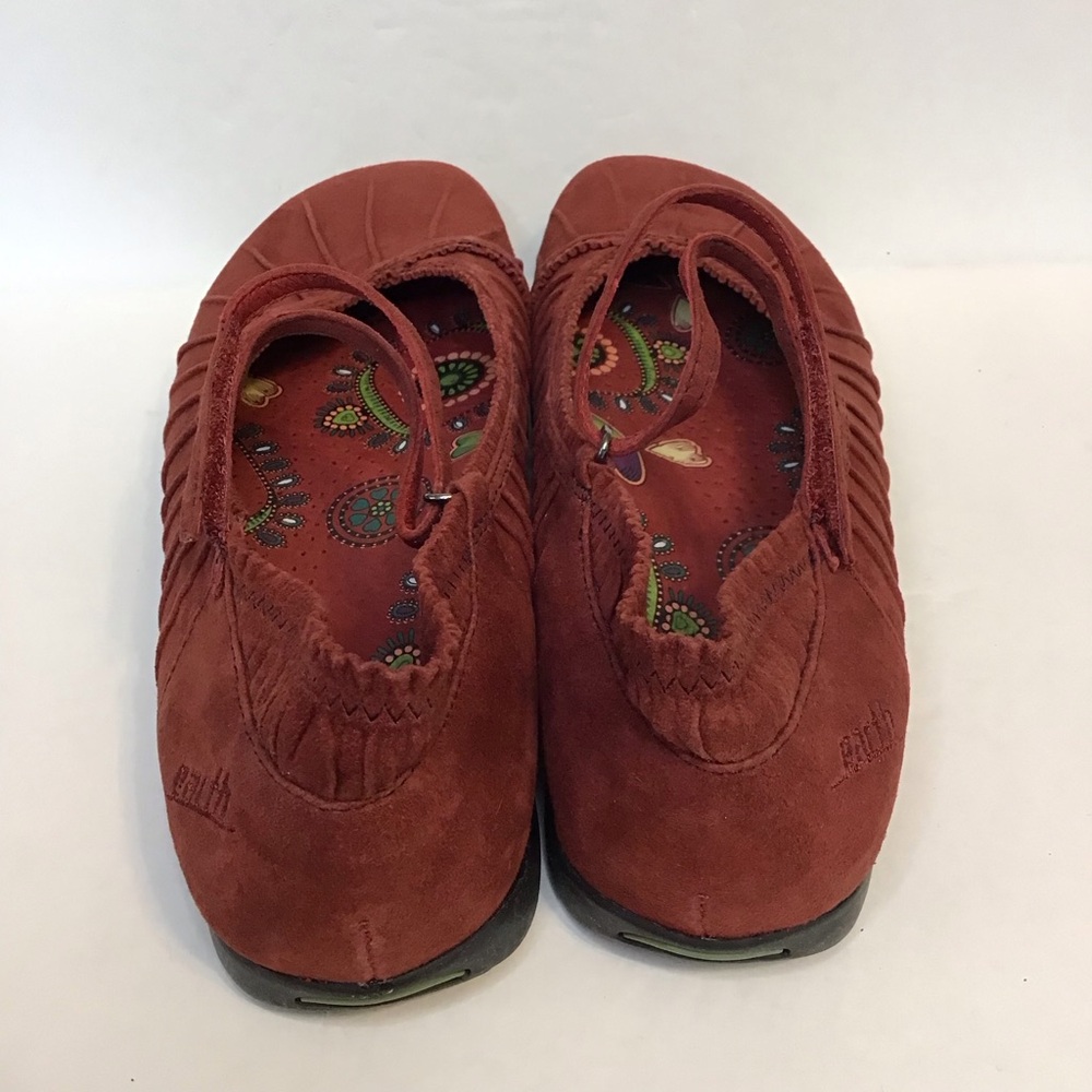 EARTH Women's Burgundy Red Suede Pleated MaryJane Flats Clogs 9 - Picture 5 of 8